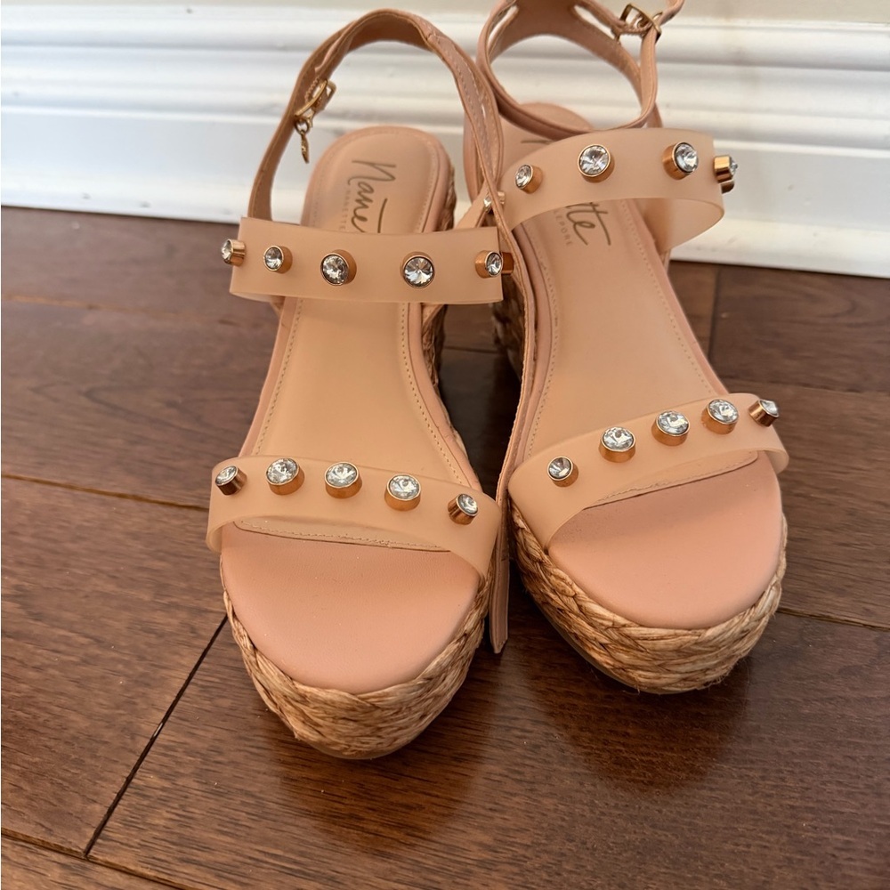 Nanette Lepore Tan Studded Wedge Sandals - Picture 2 of 4